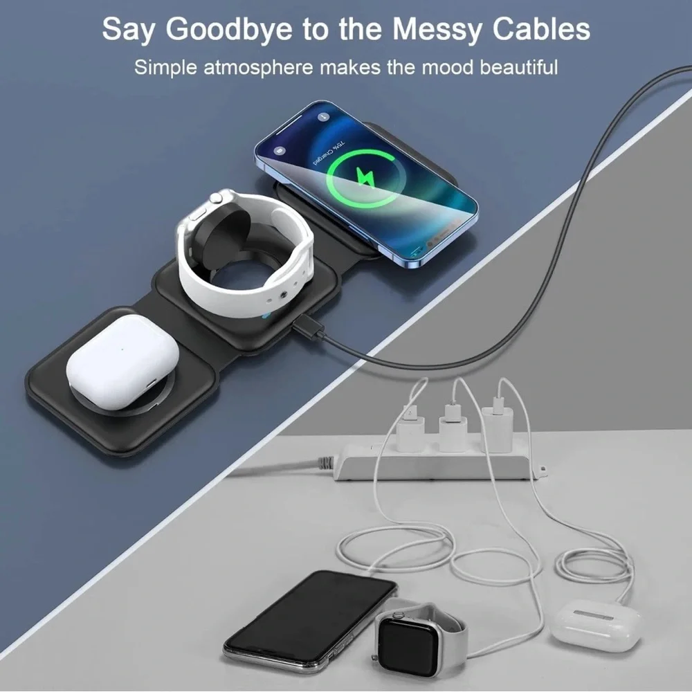 RTOPS 3-in-1 portable magnetic wireless charger in black